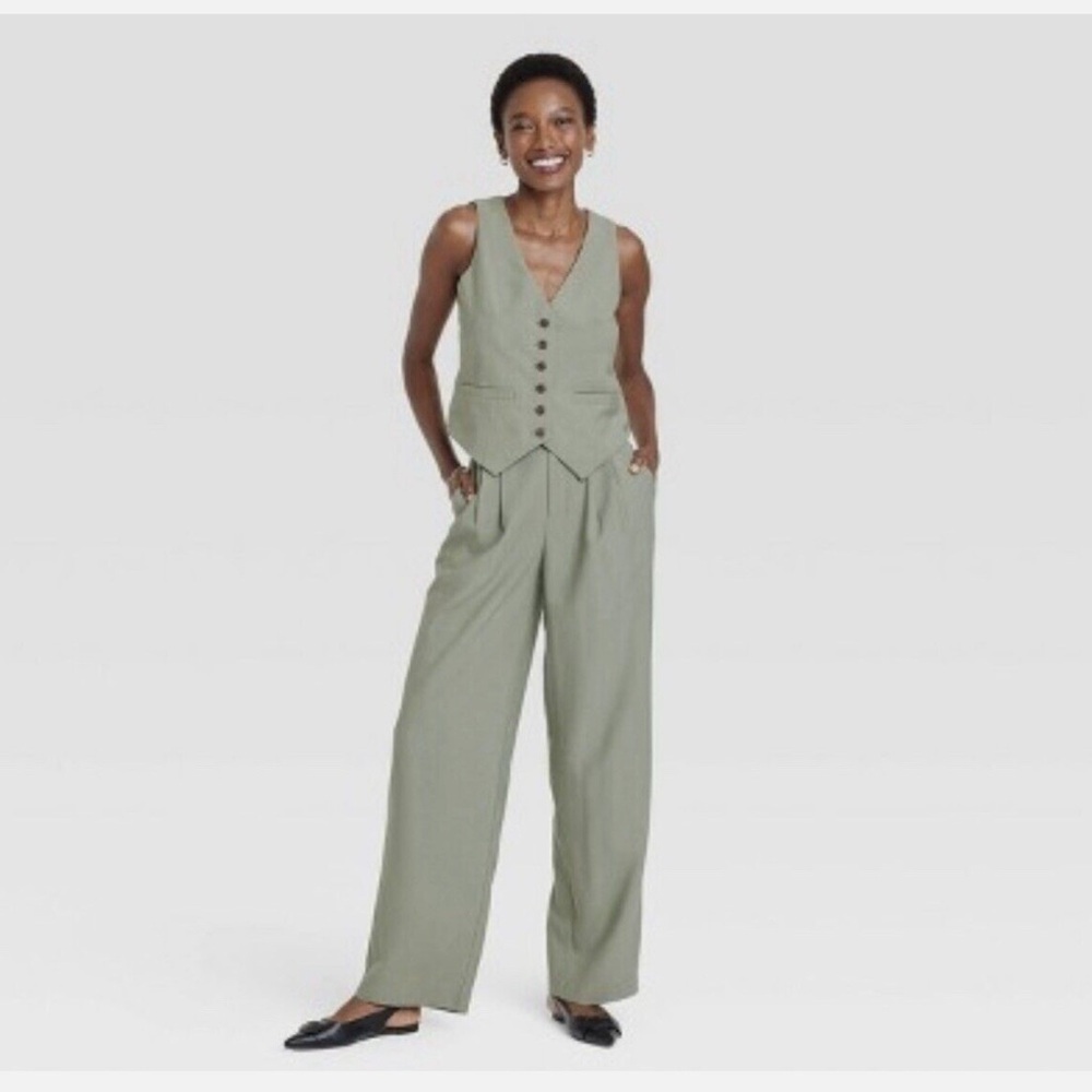 A New Day High-Rise Pleat Front Straight Trousers Pants - Light Green NEW - Picture 2 of 6